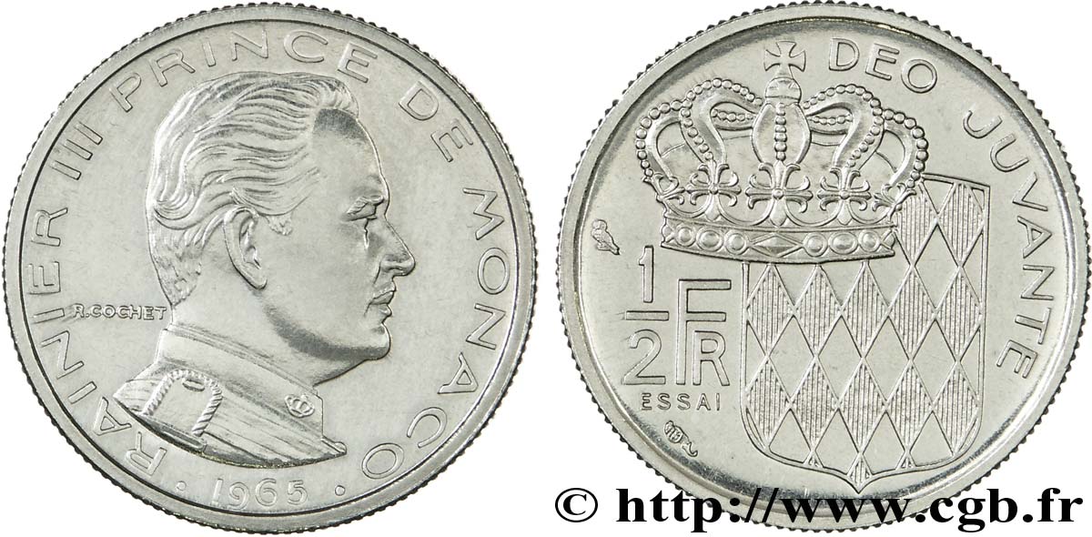 MONACO - PRINCIPAUTÉ DE MONACO - RAINIER III Essai de 1/2 Franc prince Rainier III de Monaco 1965 Paris MS 