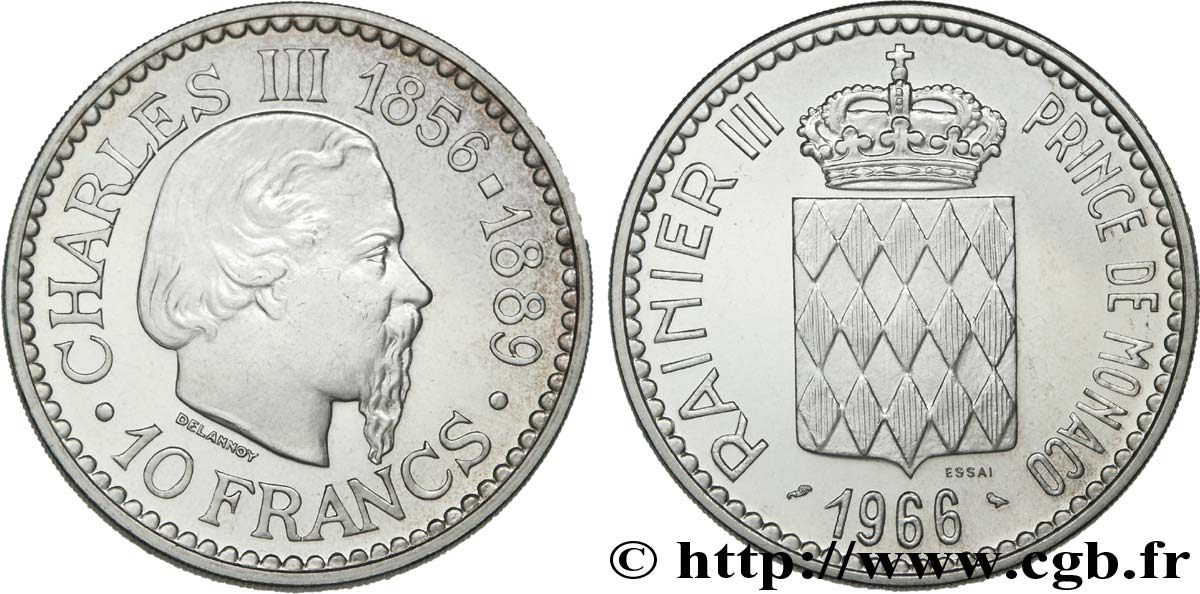MONACO - PRINCIPALITY OF MONACO - RAINIER III Essai de 10 francs 1966 Paris MS 