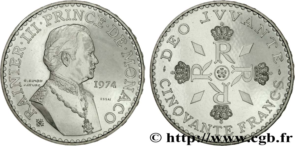 MONACO - PRINCIPALITY OF MONACO - RAINIER III Essai de 50 francs 1974 Paris MS 