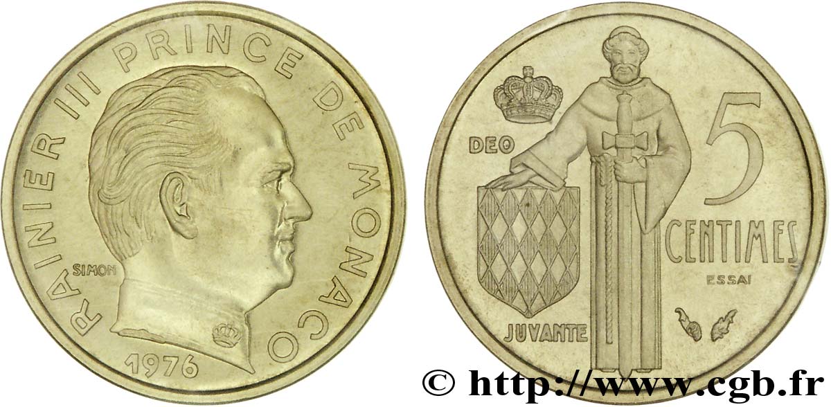 MONACO - PRINCIPAUTÉ DE MONACO - RAINIER III Essai de 5 centimes 1976 Paris ST 