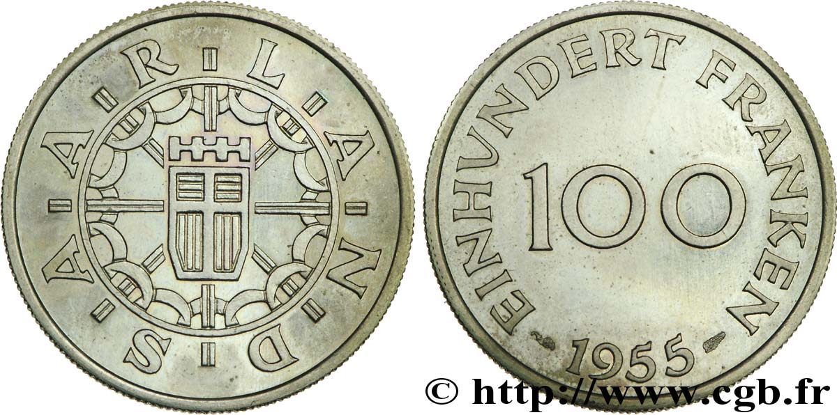 SAARLAND 100 Franken, pré-série sans le mot essai 1955 Paris FDC 