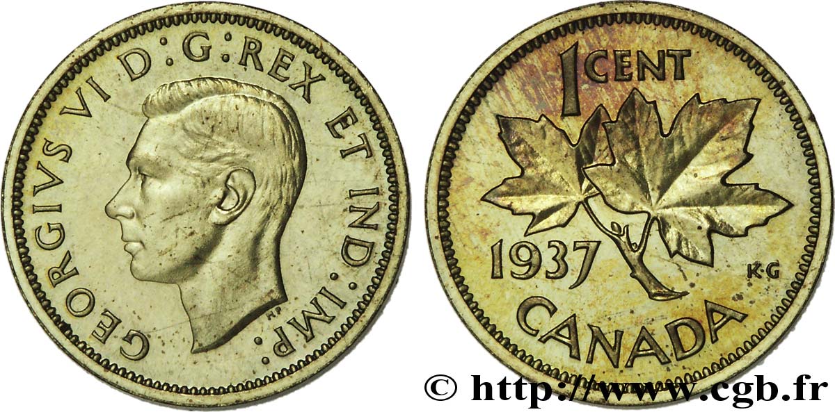 CANADA - GEORGES VI Épreuve de 1 cent en laiton 1937  FDC 