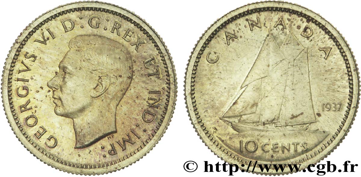 CANADA - GEORGES VI Épreuve de 10 cents en laiton 1937  fST 