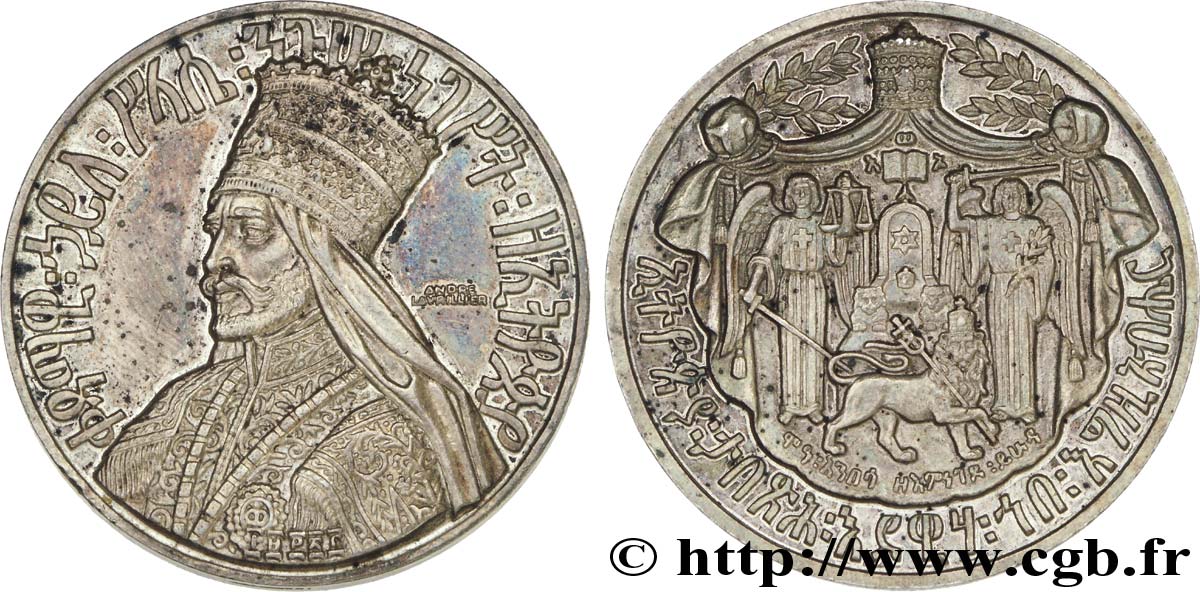 ÉTHIOPIE - HAILÉ SÉLASSIÉ Médaille de couronnement par Lavrillier, argent 1930 Paris ST 