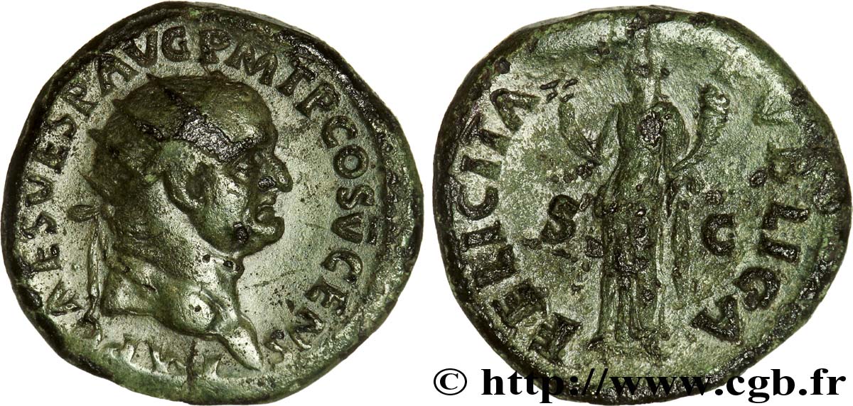 VESPASIANO Dupondius, (MB, Æ 27) q.SPL/BB