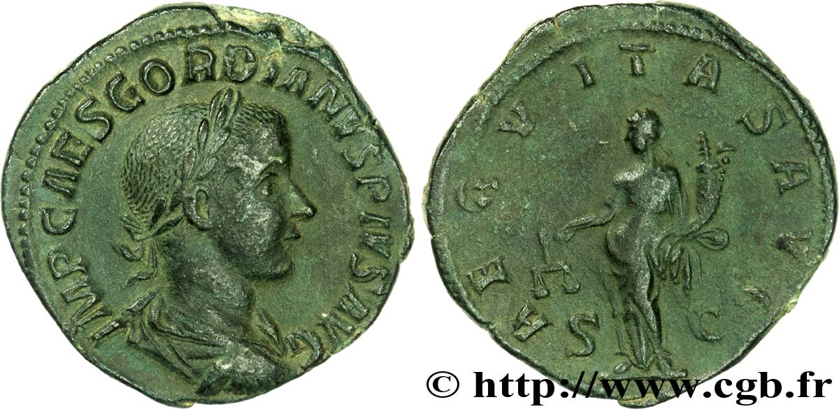 GORDIANO III Sesterce, (GB, Æ 31) AU/XF