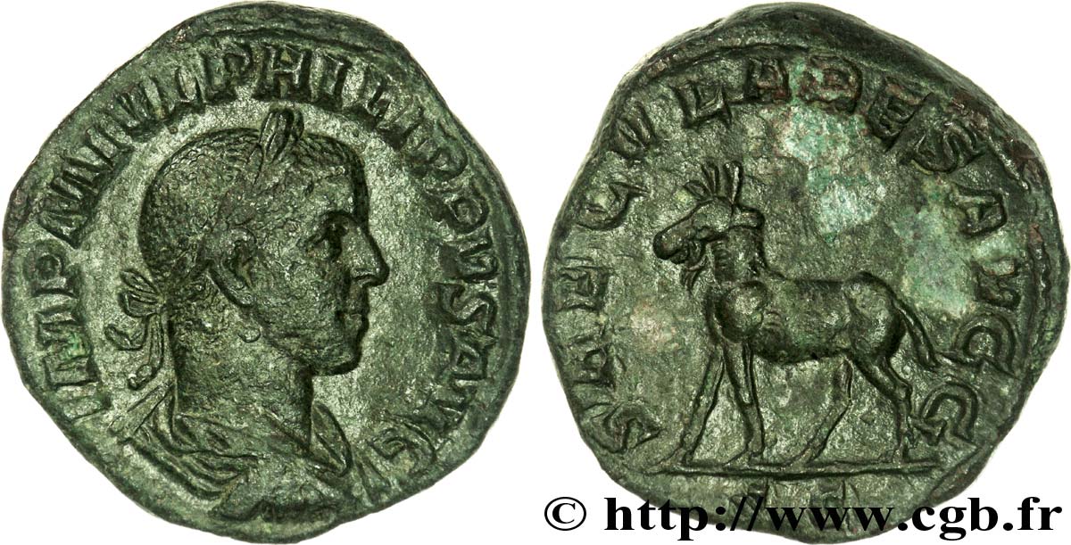 PHILIPPUS II Sesterce, (GB, Æ 30) VZ/fVZ