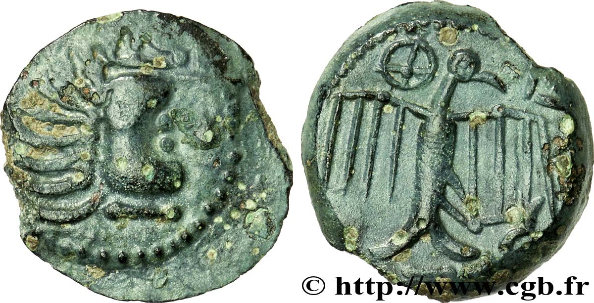 GALLIA - CARNUTES (Regione della Beauce) Bronze à l’aigle et à la rouelle, tête à droite XF