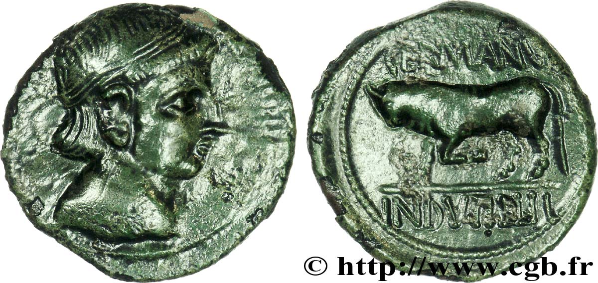 GALLIA BELGICA - REMI (Región de Reims) Bronze GERMANVS INDVTILLI au taureau (Quadrans) EBC