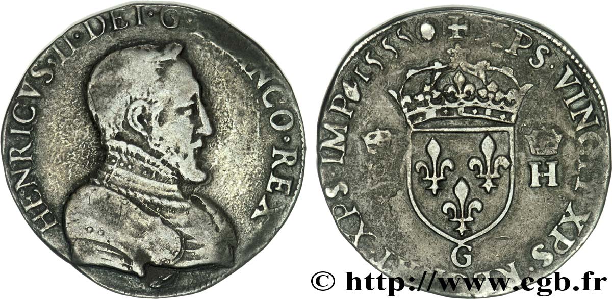 HENRY II Teston à la tête nue, 1er type 1555 Poitiers q.BB