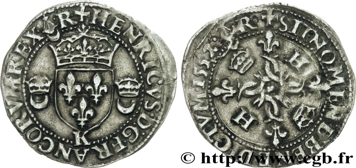 HENRY II Douzain aux croissants 1552 Bordeaux  AU/XF