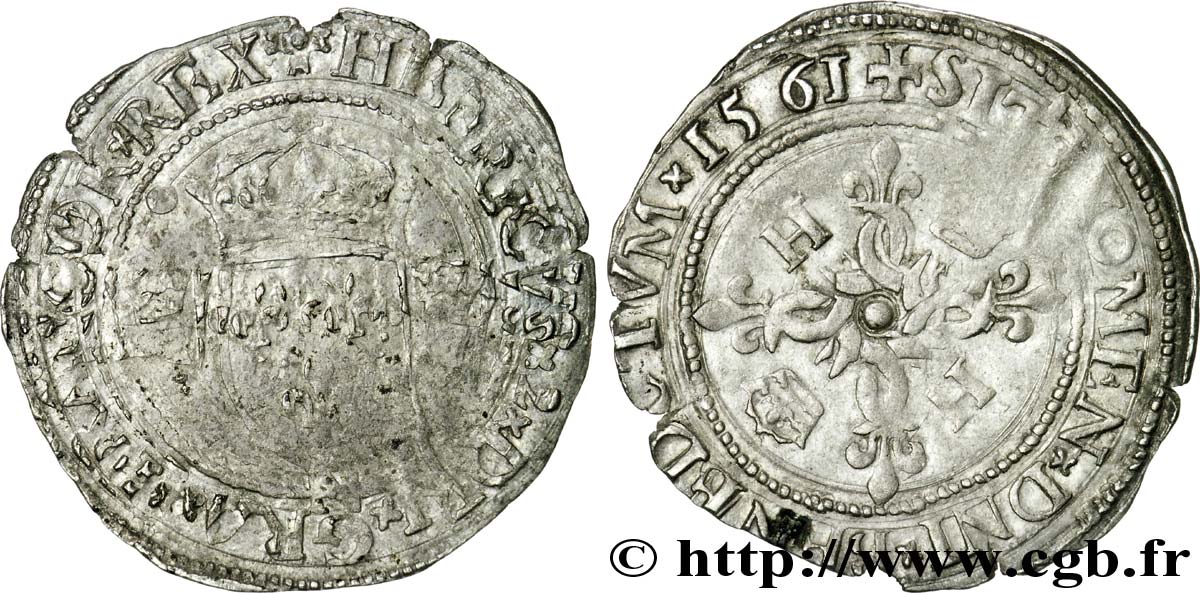 CHARLES IX. COINAGE AT THE NAME OF HENRY II Douzain aux croissants 1561 Montpellier VF/XF
