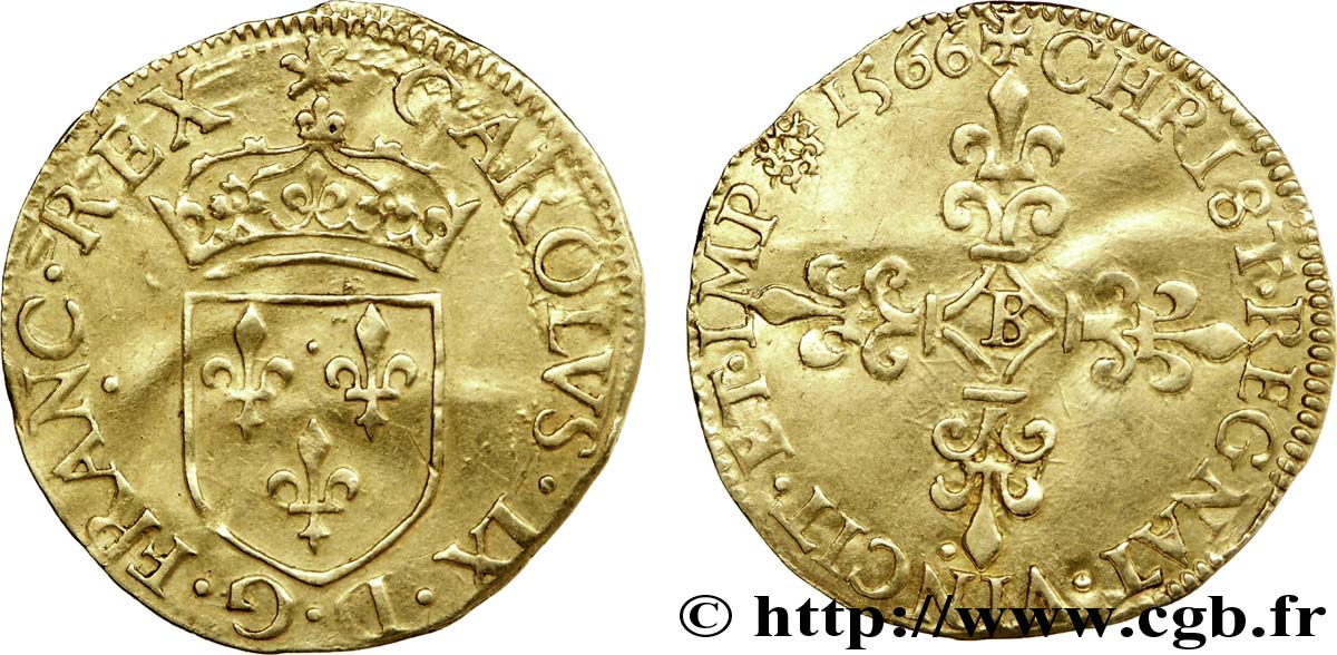 CHARLES IX Écu d or au soleil, 1er type 1566 Rouen TTB