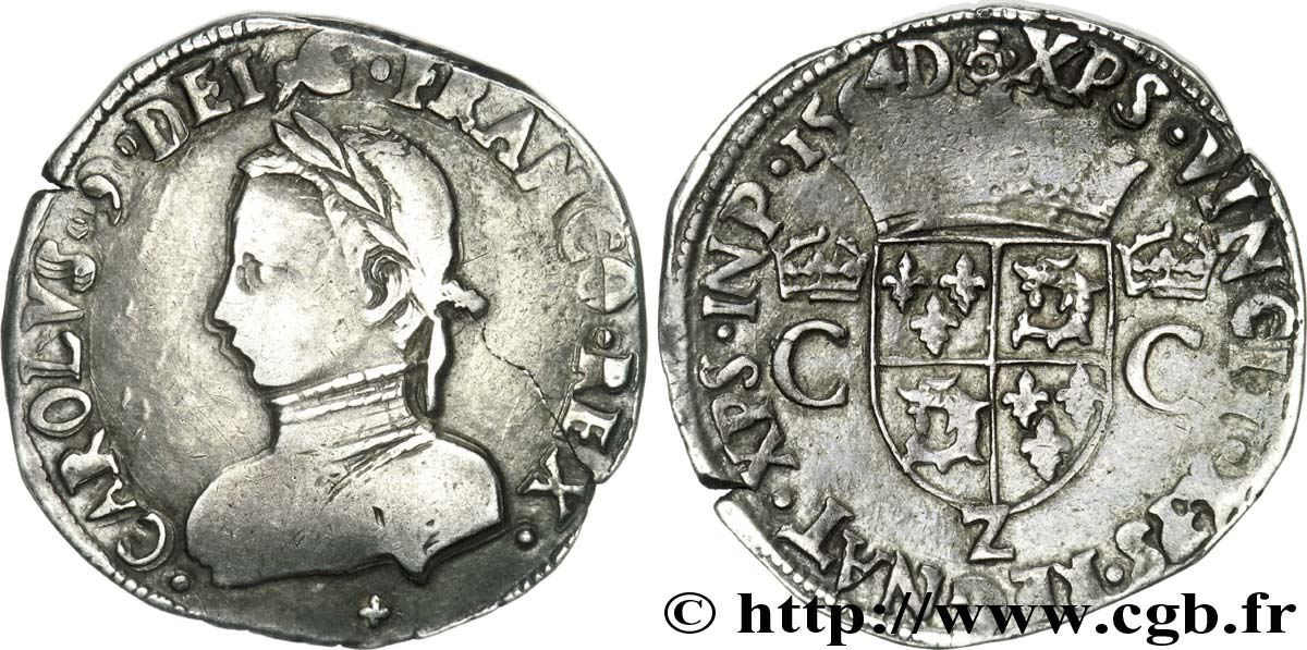 CHARLES IX Teston du Dauphiné 1564 Grenoble VF/XF