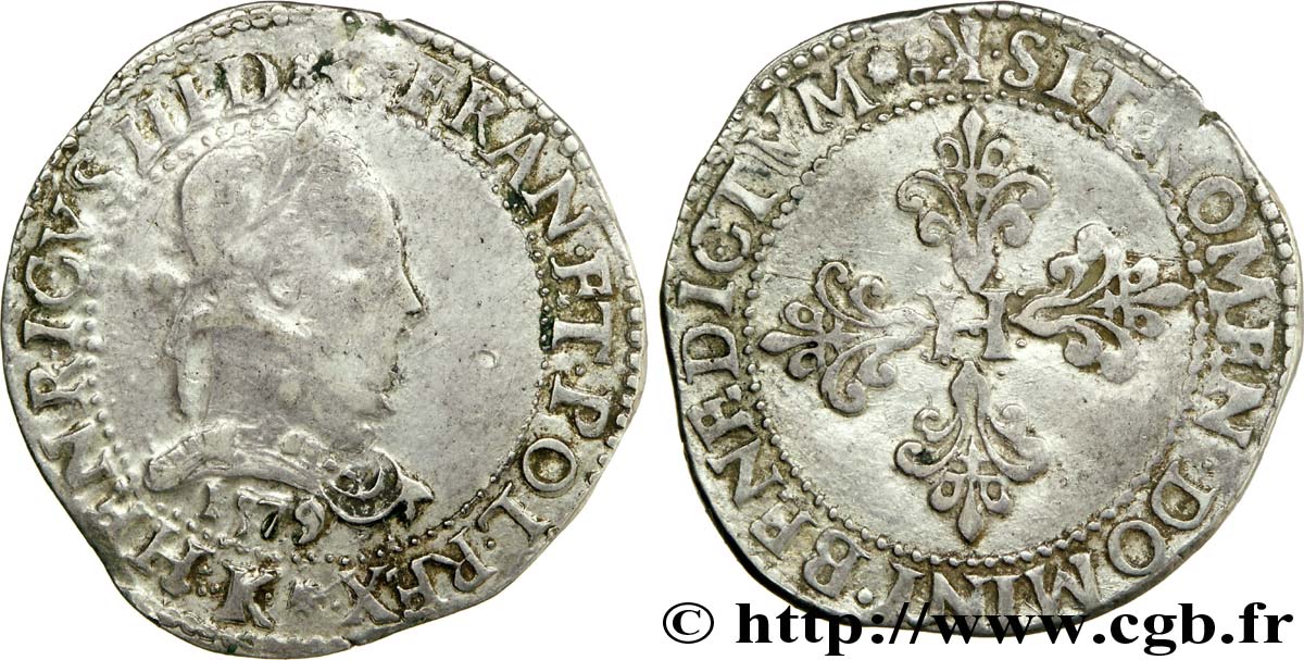 HENRY III Franc au col plat 1579 Bordeaux VF