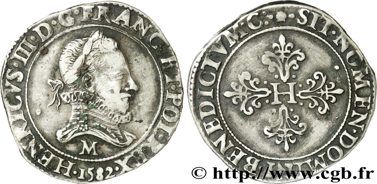 HENRY III Franc au col fraisé 1582 Toulouse XF