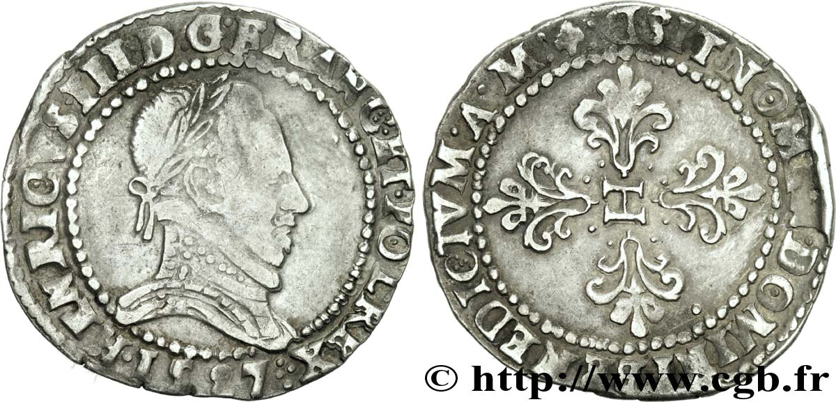 HENRY III Demi-franc au col plat 1587 Lyon XF