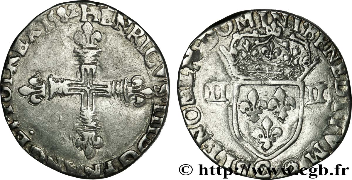 HENRY III Quart d écu, croix de face 1582 Saint-Lô VF