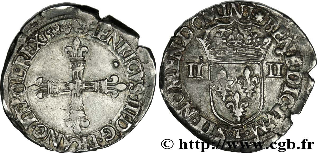 HENRY III Quart d écu, croix de face 1586 Nantes q.SPL/BB