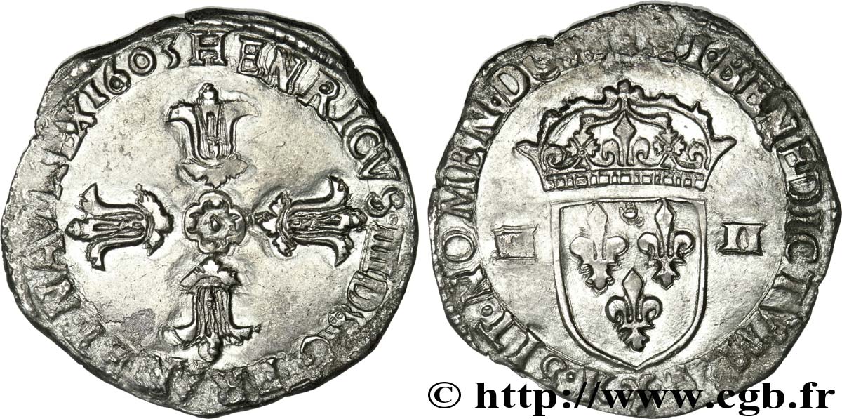 HENRY IV Quart d écu, croix feuillue de face 1603 Bordeaux XF