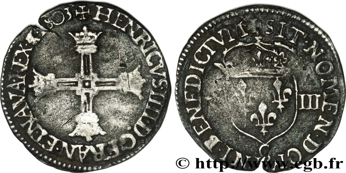 HENRY IV Huitième d écu, croix batonnée et couronnée de face 1603 Saint-Lô fSS