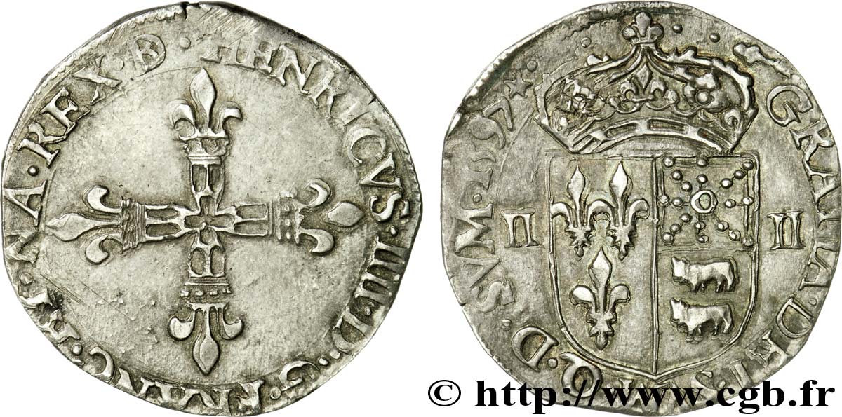 HENRY IV Quart d écu de Béarn 1597 Morlaàs BB