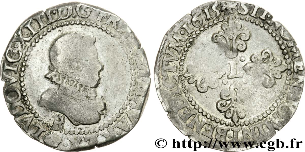 LOUIS XIII Demi-franc au buste adolescent de Rouen 1615 Rouen VF