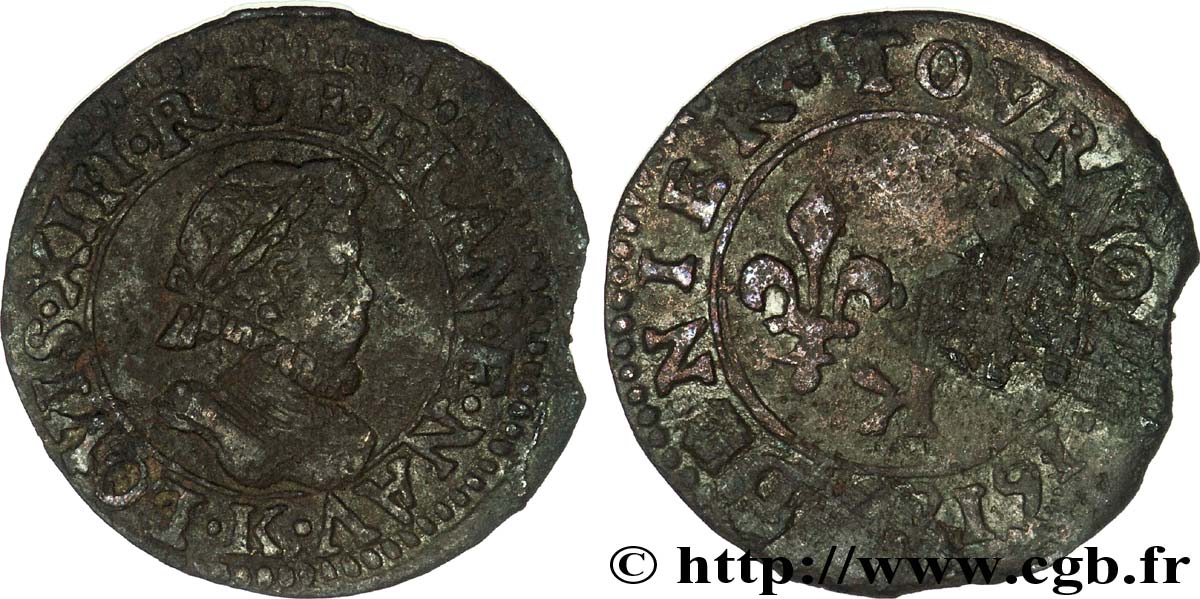 LOUIS XIII Denier tournois, type 1 de Bordeaux 1618 Bordeaux VF/VF