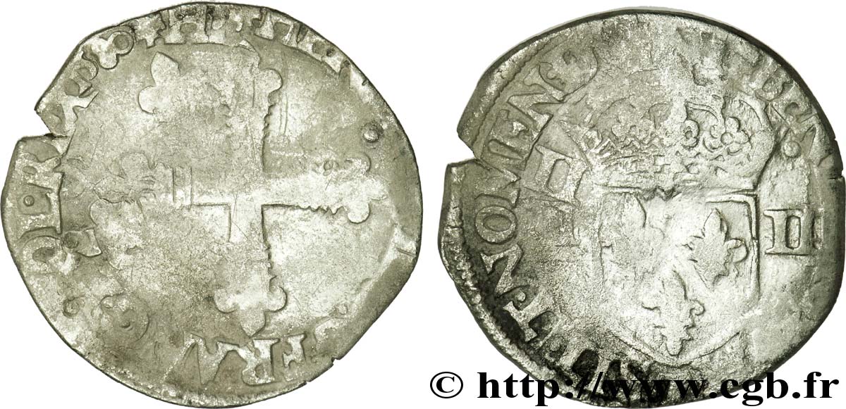 HENRY III Quart d écu, croix de face 1580 Nantes F