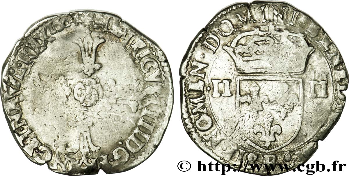 HENRY IV Quart d&nbsp;écu, croix feuillue de face 1604 Angers VF