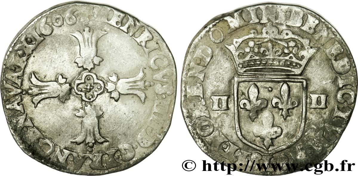 HENRY IV Quart d écu, croix feuillue de face 1606 Bayonne VF