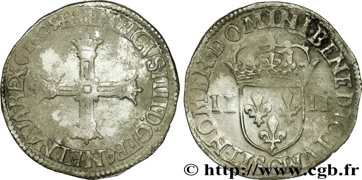 HENRY IV Quart d écu, croix batonnée et couronnée de face 1605 Saint-Lô VF/XF