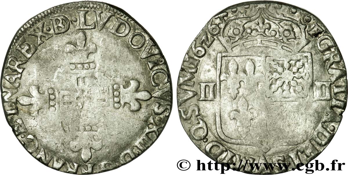 LOUIS XIII Quart d écu de Béarn 1626 Morlaàs ou Pau VF