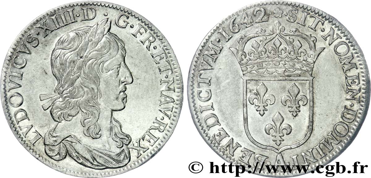 LOUIS XIII LE JUSTE Demi-écu, buste drapé (1er buste de Jean Warin) 1642 Paris, Monnaie de Matignon TTB+