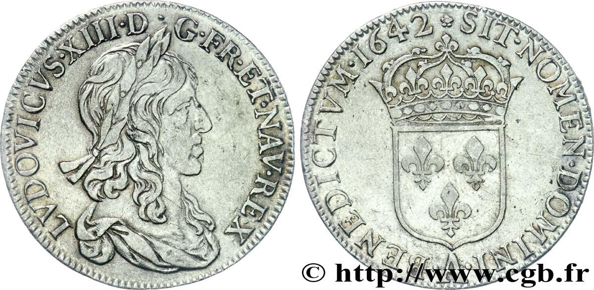LOUIS XIII LE JUSTE Demi-écu, buste drapé (1er buste de Jean Warin) 1642 Paris, Monnaie de Matignon TTB