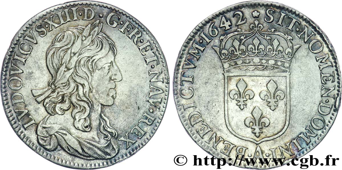 LOUIS XIII LE JUSTE Demi-écu, buste drapé (1er buste de Jean Warin) 1642 Paris, Monnaie de Matignon TTB