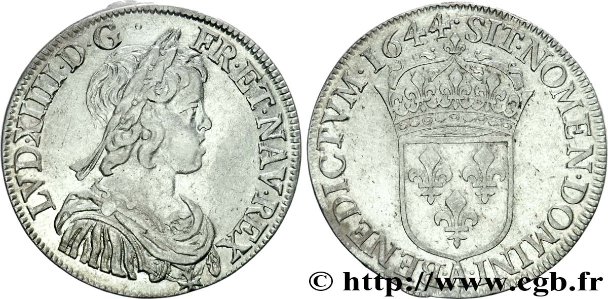 LOUIS XIV LE GRAND OU LE ROI SOLEIL Demi-écu à la mèche courte 1644 Paris, Monnaie du Louvre TTB