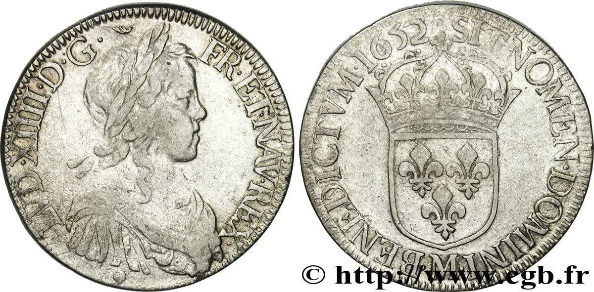 LOUIS XIV &nbsp;THE SUN KING&nbsp; Écu à la mèche longue 1652 Toulouse VF