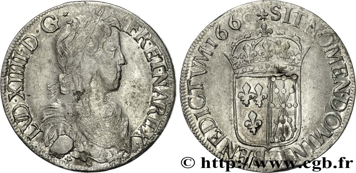 LOUIS XIV LE GRAND OU LE ROI SOLEIL Écu de Navarre à la mèche longue 1660 Saint-Palais TTB/TTB+