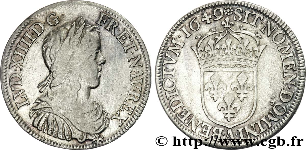 LOUIS XIV  THE SUN KING  Demi-écu à la mèche longue 1649 Paris fSS/SS