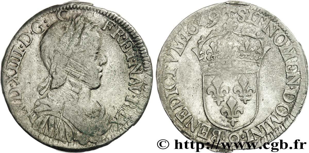 LOUIS XIV LE GRAND OU LE ROI SOLEIL Demi-écu à la mèche longue 1649 Rennes TB