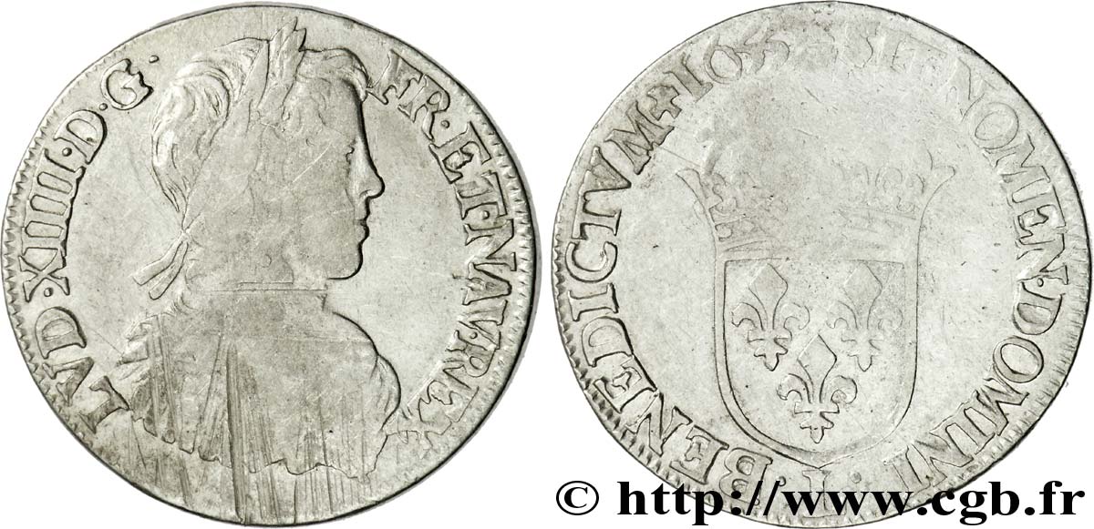 LOUIS XIV LE GRAND OU LE ROI SOLEIL Demi-écu à la mèche longue 1655 Bayonne TB+/TB