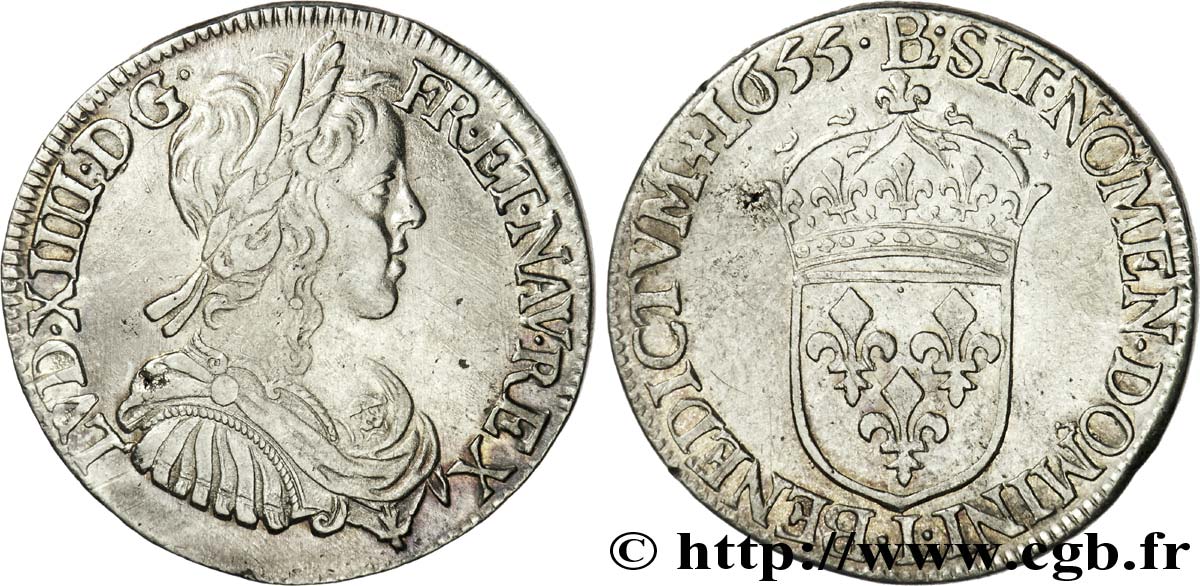 LOUIS XIV LE GRAND OU LE ROI SOLEIL Demi-écu à la mèche longue 1655 Bayonne TTB+