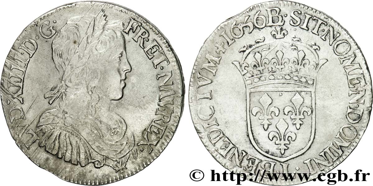 LOUIS XIV LE GRAND OU LE ROI SOLEIL Demi-écu à la mèche longue 1656 Bayonne TB+/TTB