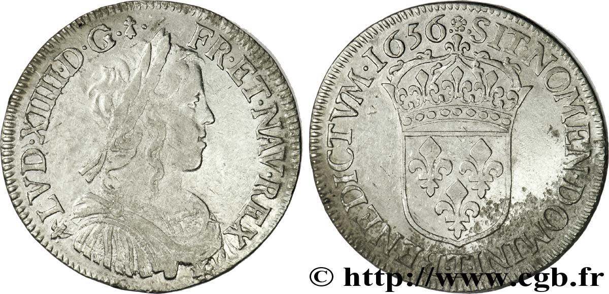 LOUIS XIV LE GRAND OU LE ROI SOLEIL Demi-écu à la mèche longue 1656 Nantes TTB/TB+