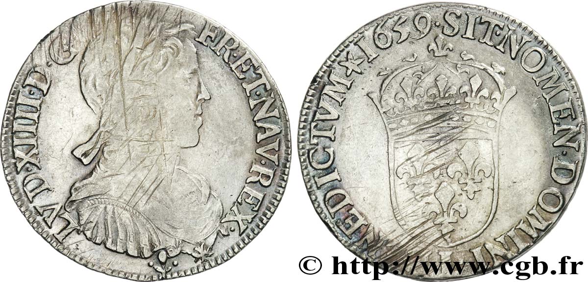 LOUIS XIV LE GRAND OU LE ROI SOLEIL Demi-écu à la mèche longue 1659 Bayonne TB+