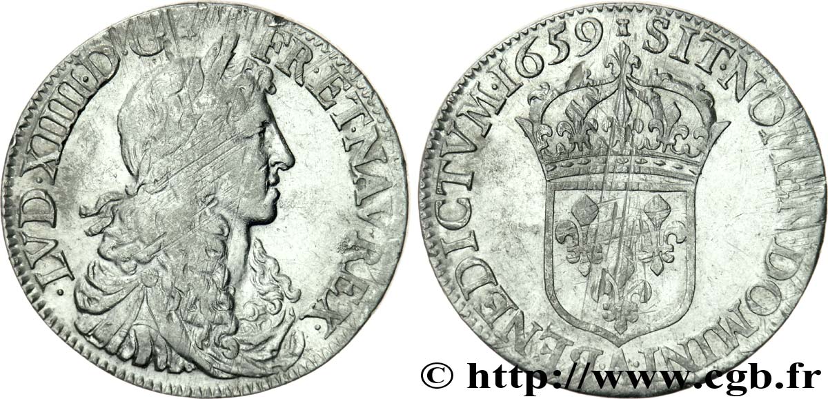 LOUIS XIV LE GRAND OU LE ROI SOLEIL Demi-écu au buste juvénile, 1er type 1659 Paris TB+/TTB