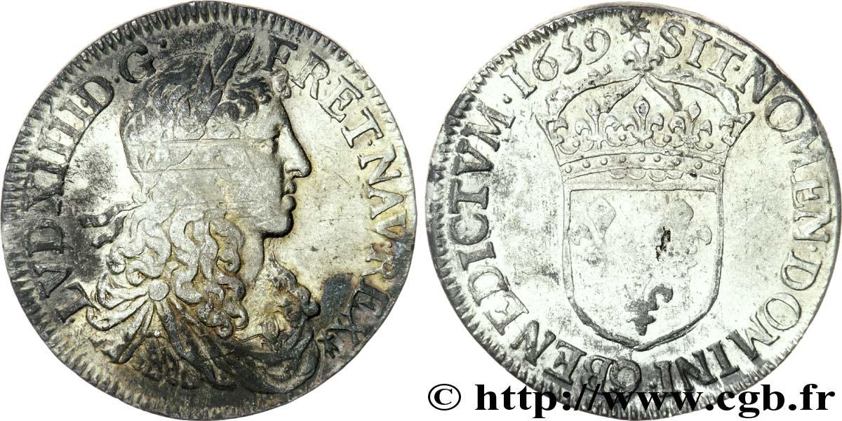 LOUIS XIV LE GRAND OU LE ROI SOLEIL Demi-écu au buste juvénile, 1er type 1659 Rennes TB+/TTB