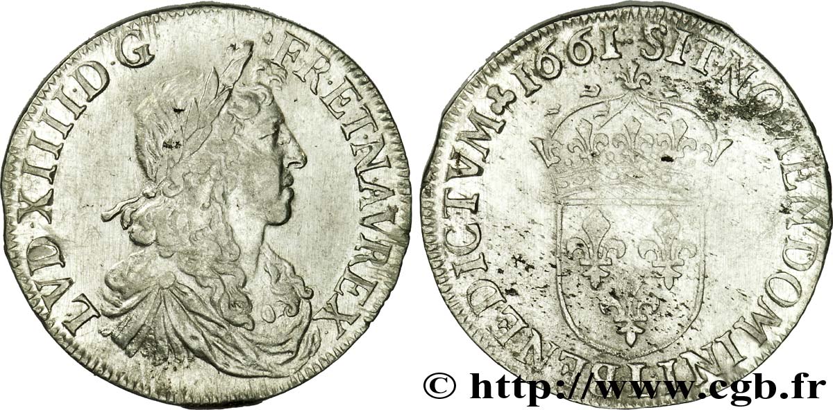 LOUIS XIV LE GRAND OU LE ROI SOLEIL Demi-écu au buste juvénile, 1er type 1661 Bayonne TTB