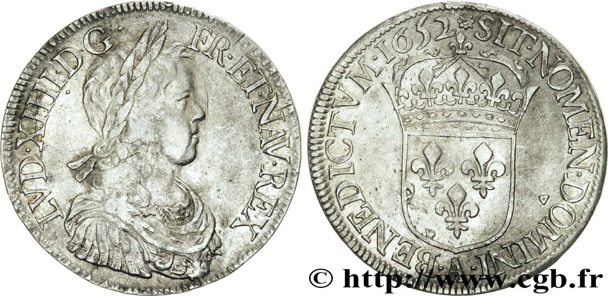 LOUIS XIV LE GRAND OU LE ROI SOLEIL Écu à la mèche longue 1652 Paris TTB/TTB+
